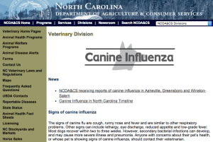 The NCDA&CS warning about canine influenza.